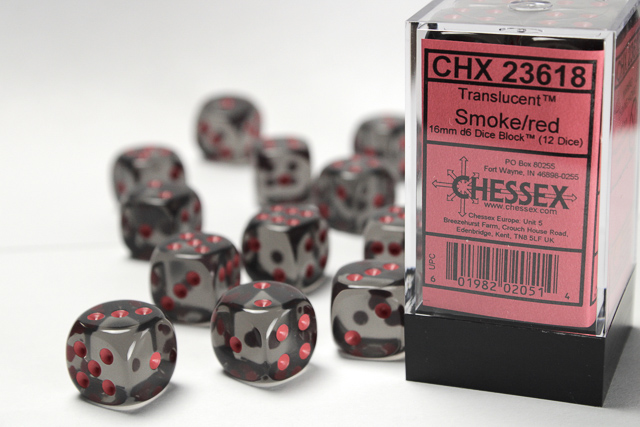 CHESSEX translucent 12mm SET OF 18 D6 SMOKE-RED DICE MTG WoW WARHAMMER 
